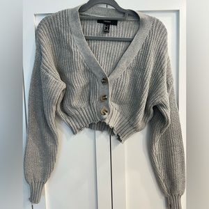 Grey Cropped Button Sweater
